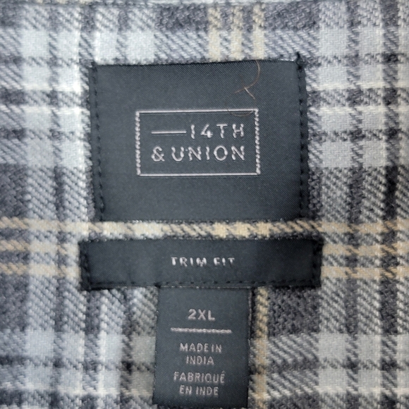14th & Union Trim Fit Stretch Grindle Black & Gray Beck Plaid Shirt Sz 2XL NEW - Picture 7 of 10